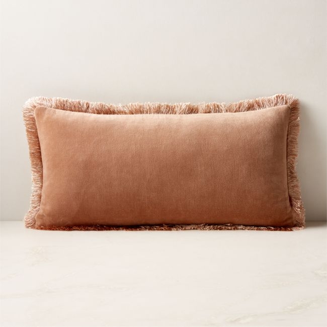 Bettie Light Brown Velvet Lumbar Pillow with Down-Alternative Insert 23''x11'' - Image 0