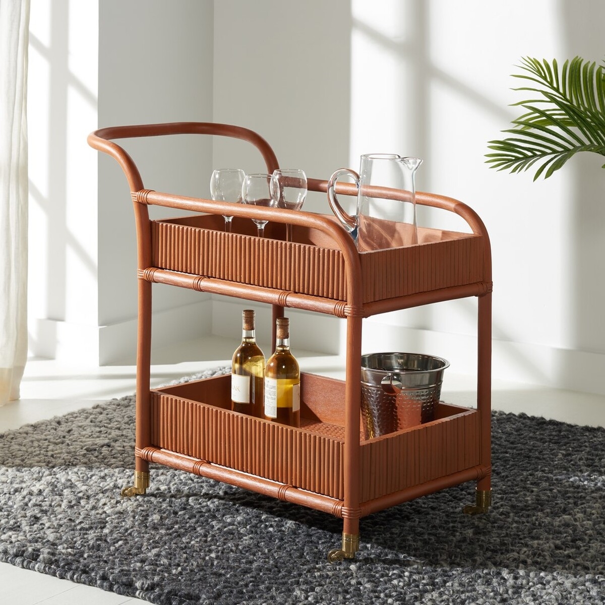 Barnette Rattan Pole Barcart - Amber - Safavieh - Image 1