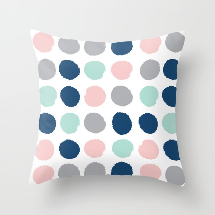 Zanthe - Abstract Trendy Dots Polka Dots Painted Dot Pattern Blue Pink Pastel Pantone Color Of The Throw Pillow by Charlottewinter - Cover (18" x 18") With Pillow Insert - Indoor Pillow - Image 0