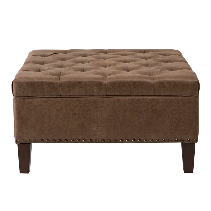 Sigler 35.5'' Wide Faux Leather Tufted Square Cocktail Ottoman - Image 0