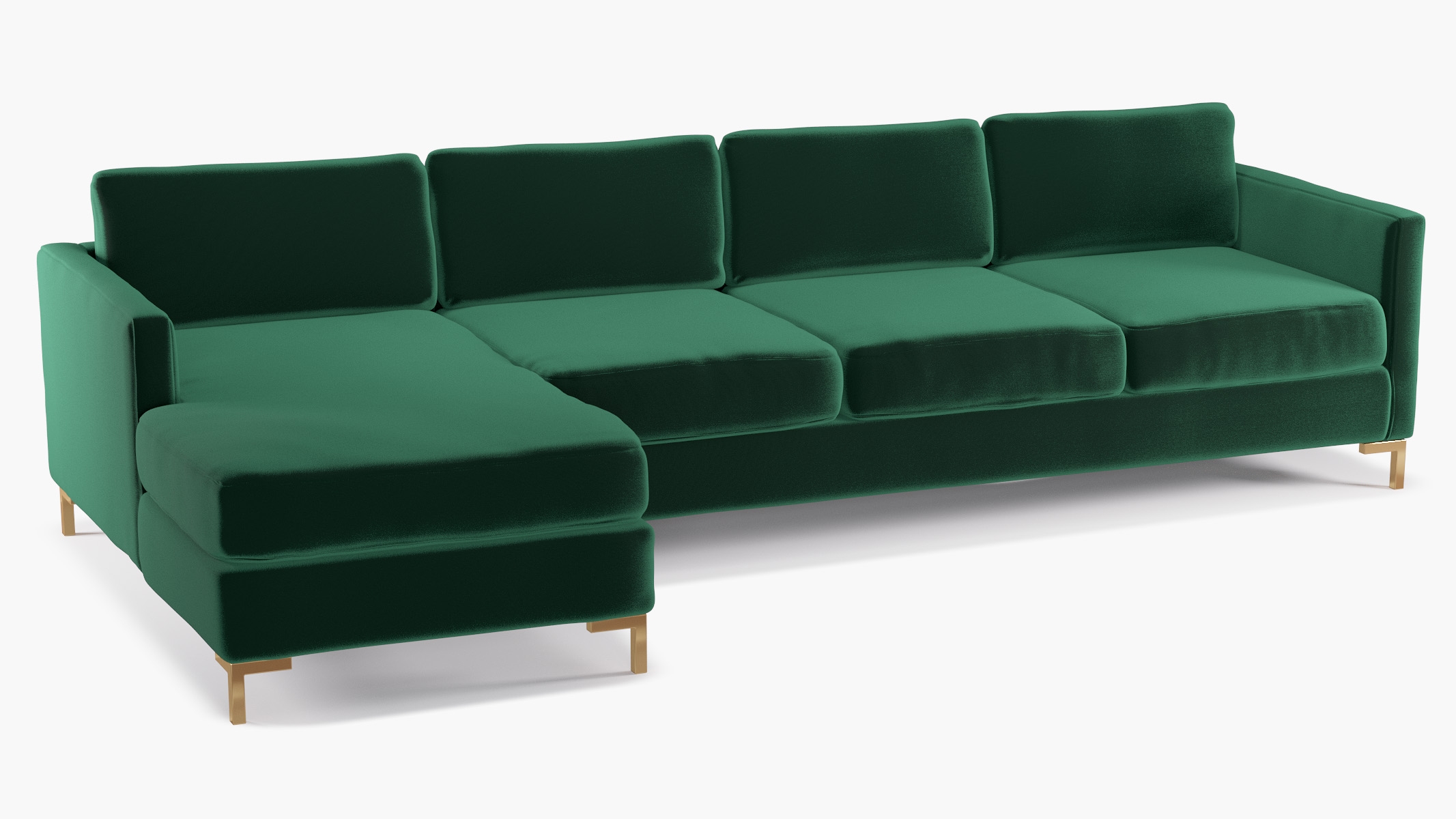 Modern Sectional, Left Facing, Spruce Performance Plush Velvet, Brass L Leg - Image 1