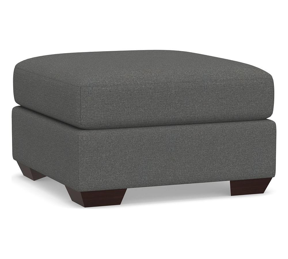 Big Sur Square Arm Upholstered Ottoman, Down Blend Wrapped Cushions, Park Weave Charcoal - Image 0