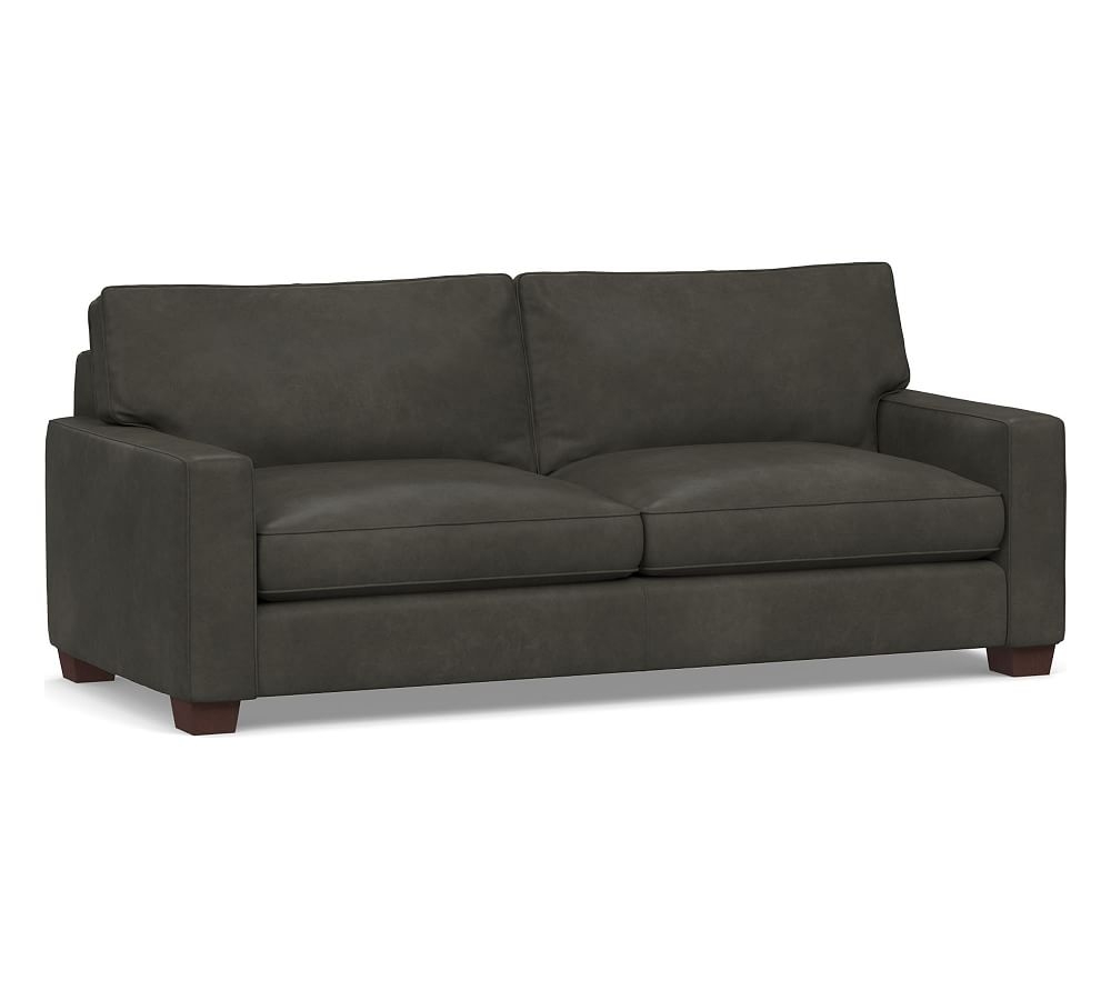 PB Comfort Square Arm Leather Grand Sofa 88", Polyester Wrapped Cushions, Churchfield Ebony - Image 0