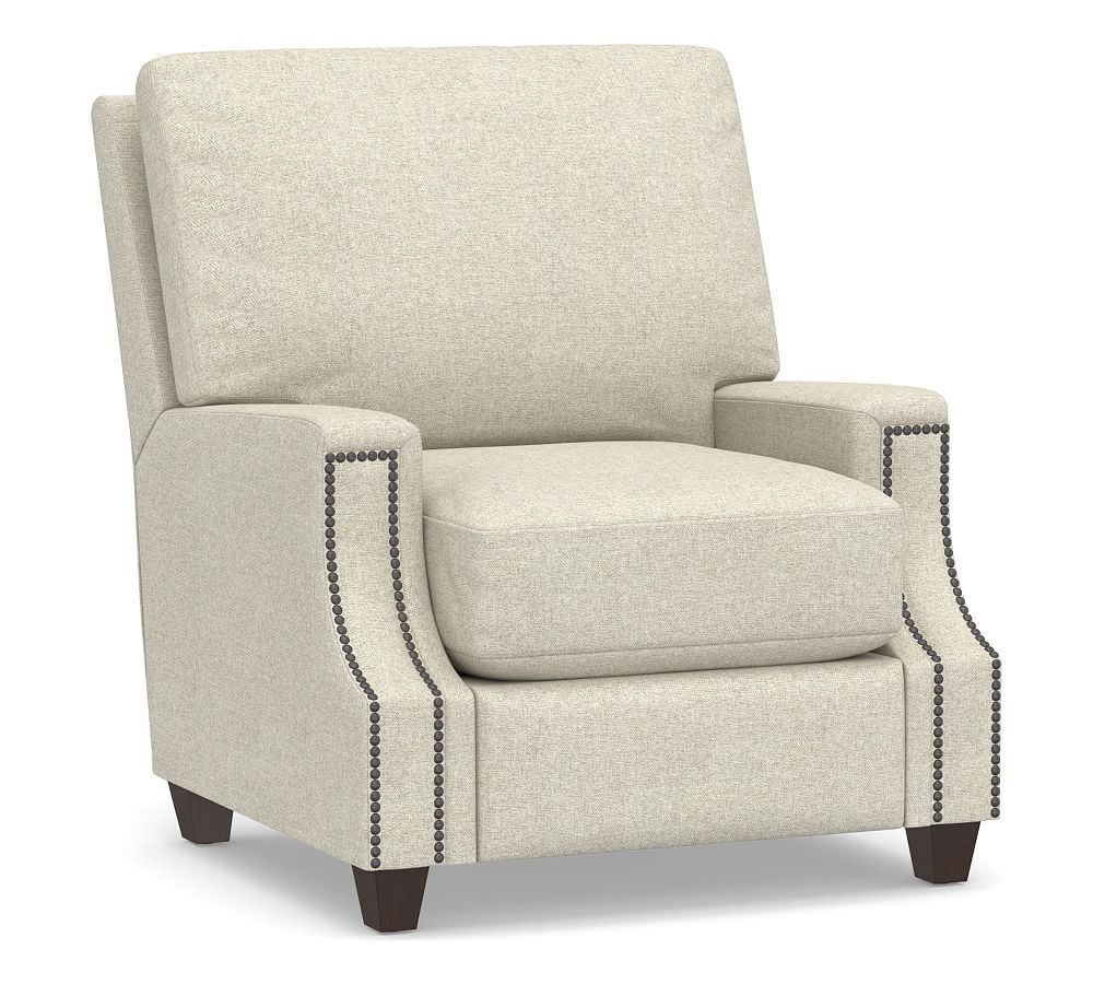 James Square Arm Upholstered Recliner, Down Blend Wrapped Cushions, Performance Heathered Basketweave Alabaster White - Image 0