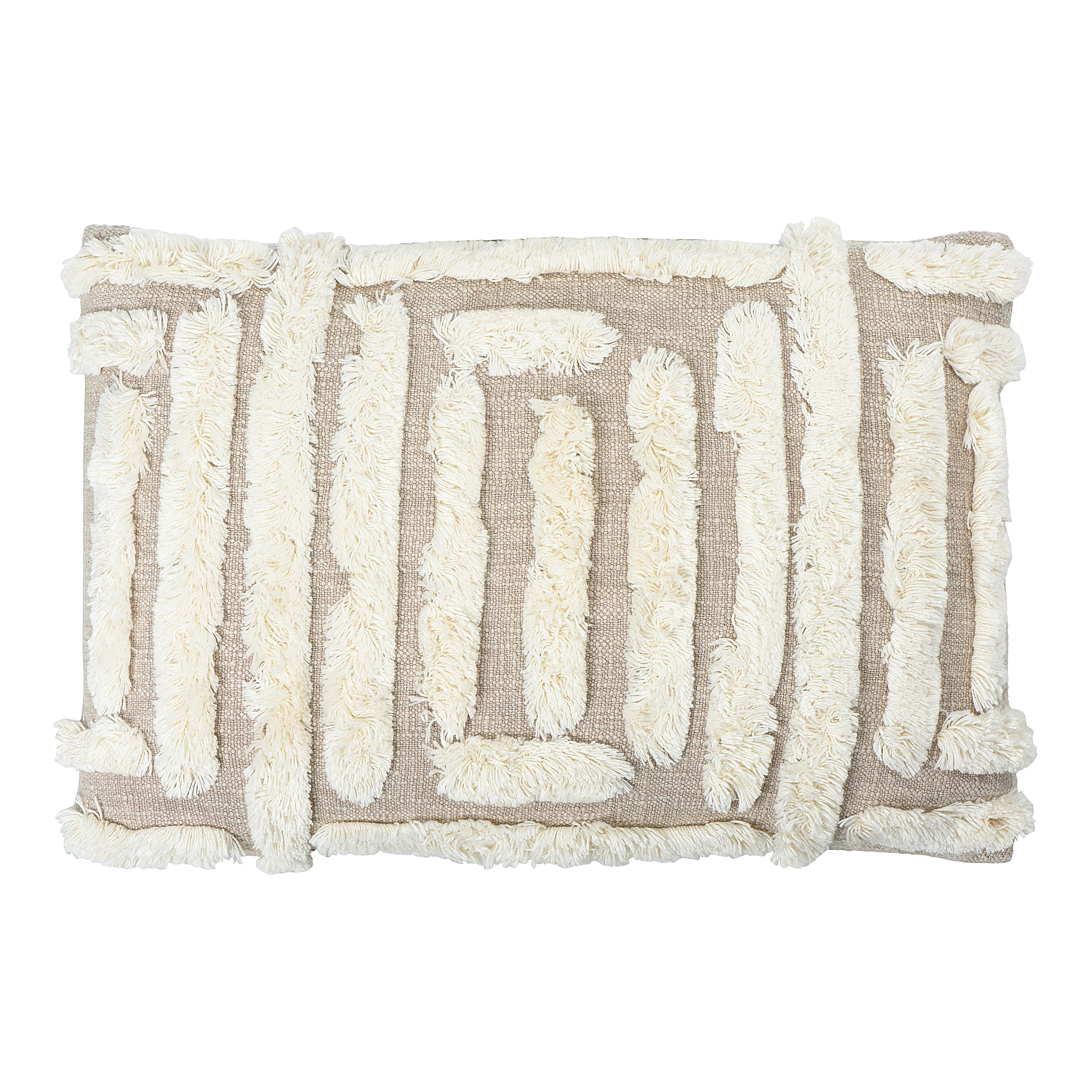 Lumbar Tan & Cream Tufted Woven Cotton Pillow - Image 0