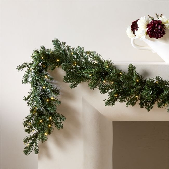 Faux Noble Fir Pre-Lit LED Holiday Garland with Warm White Lights 84" - Image 0