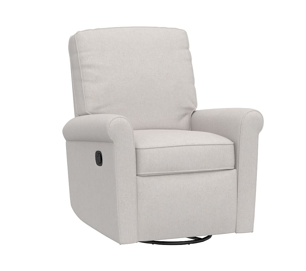 Comfort Small Spaces Manual Swivel Glider & Recliner, Brushed Chenille, Dove - Image 0