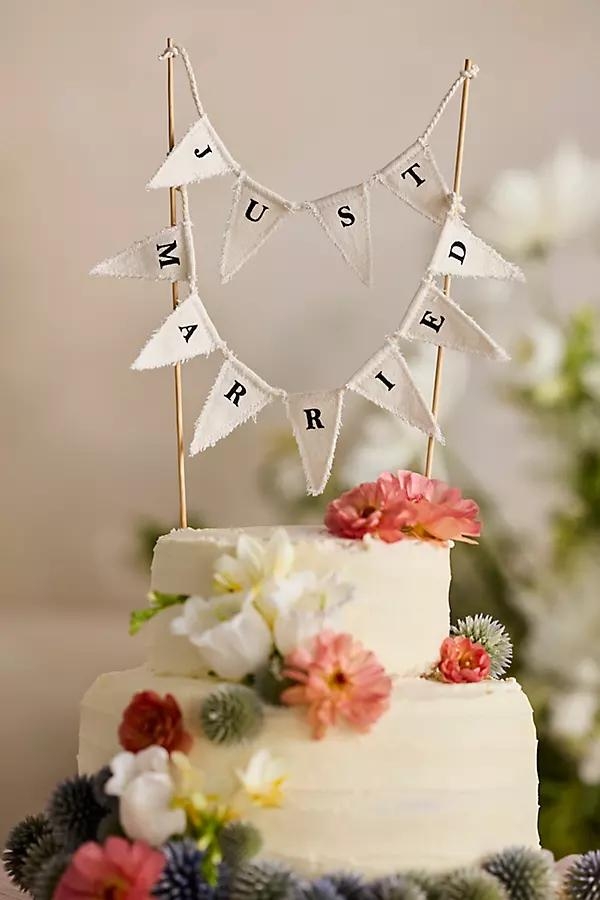 Just Married Pennant Cake Topper - Image 0