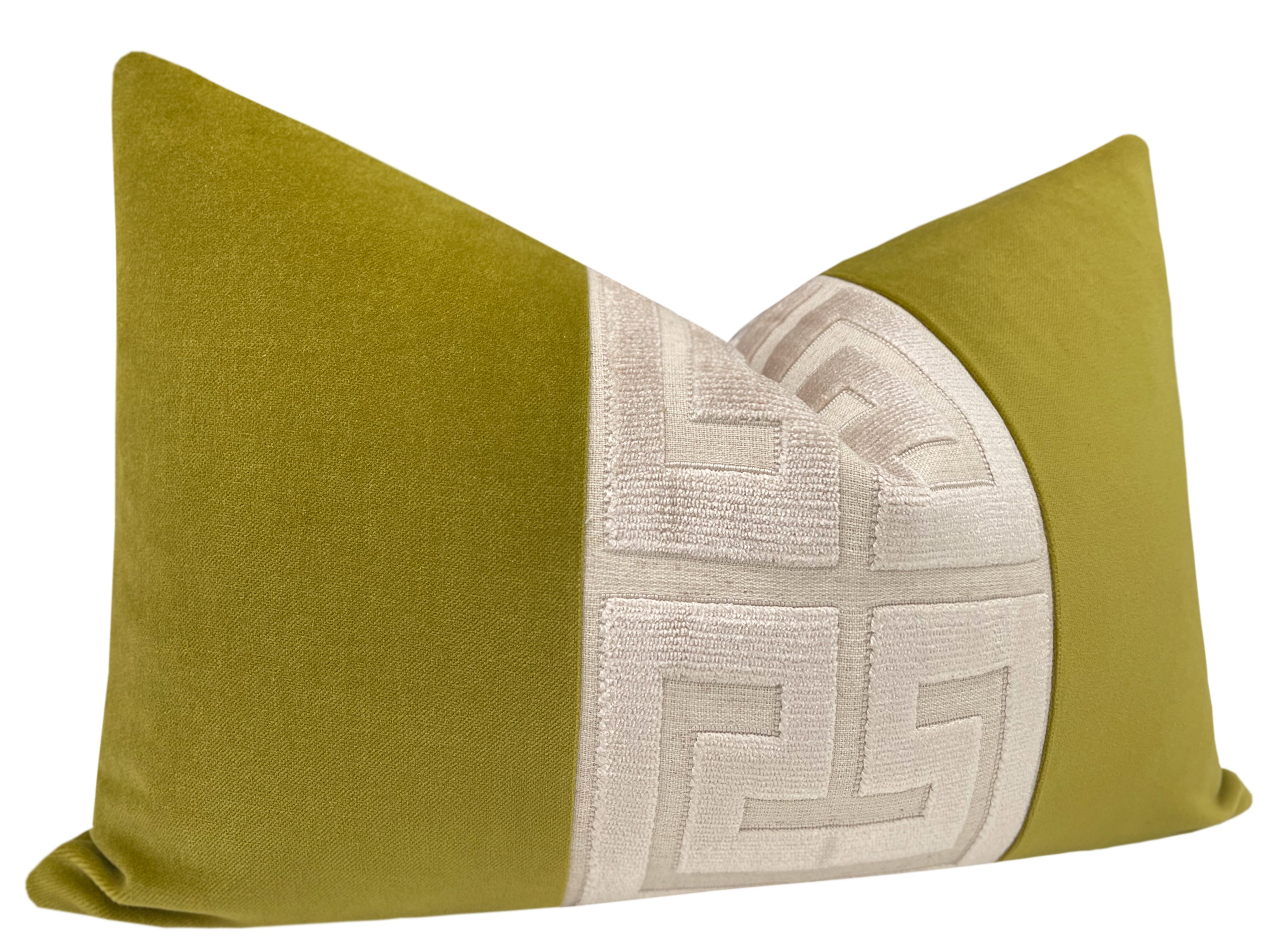 THE LITTLE LUMBAR :: CLASSIC VELVET // CHARTREUSE  + GREEK TRIM // CASHMERE - LITTLE LUMBAR 12" X 18" - Image 1