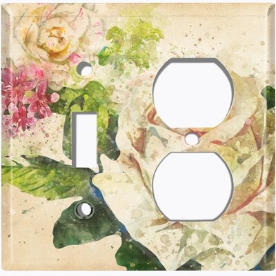 Metal Light Switch Plate Outlet Cover (Flower White Rose 1 - (L) Single Toggle / (R) Single Outlet) - Image 0