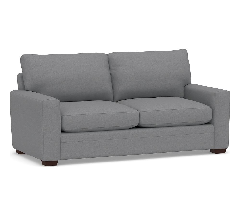 Pearce Modern Square Arm Upholstered Grand Sofa 84" Down Blend Wrapped Cushions, Textured Twill Light Gray - Image 0