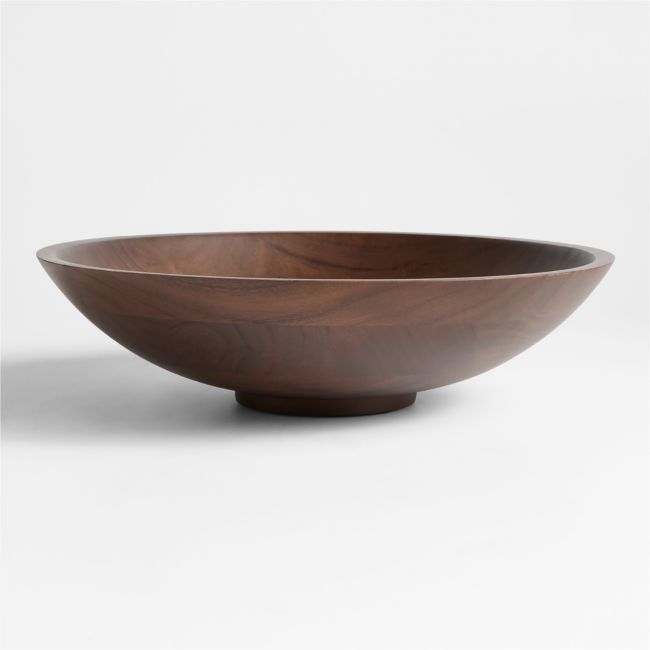 Madeira 14" Walnut-Finished Acacia Wood Salad Serving Bowl - Image 0