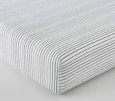 Organic Jersey Stripe Crib Fitted Sheet, Grey - Image 2
