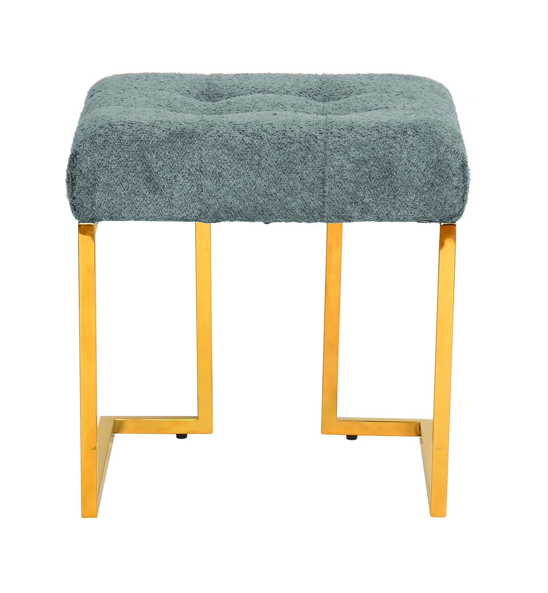 Art Deco Tufted Velvet Upholstered Stool with Stainless Steel Legs, Grey and Gold - Image 0