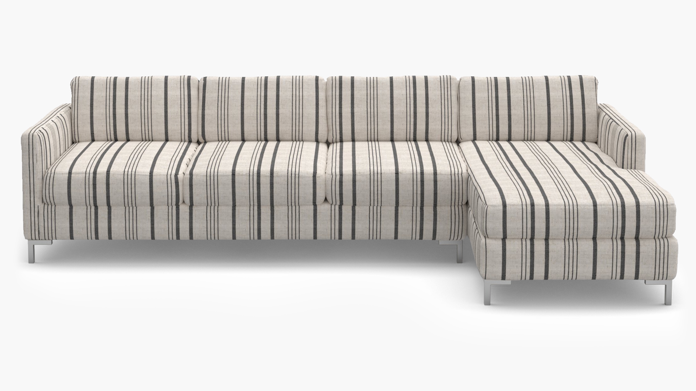 Modern Sectional, Right Facing, Black Market Stripe, Chrome L Leg - Image 0
