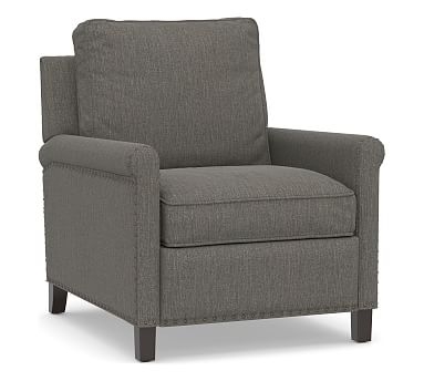Tyler Roll Arm Upholstered Recliner with Nailheads, Polyester Wrapped Cushions, Chenille Basketweave Charcoal - Image 0