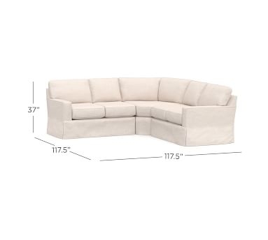 Buchanan Square Arm Slipcovered 3-Piece L-Shaped Wedge Sectional, Polyester Wrapped Cushions, Performance Boucle Pebble - Image 2