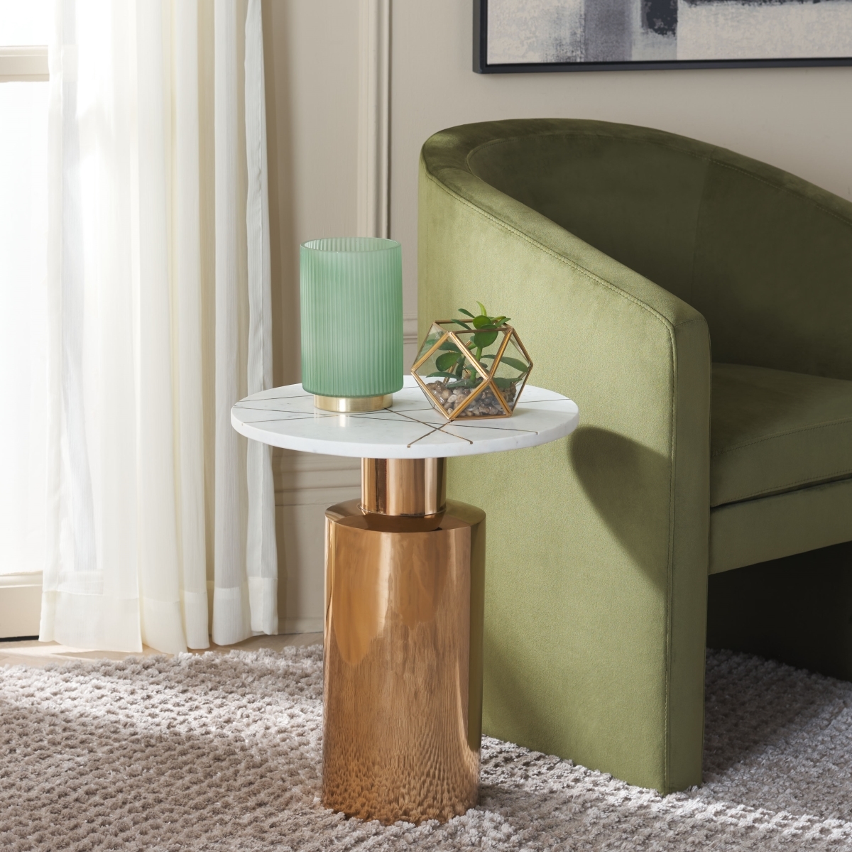 Capucine Side Table - Copper Marble / Copper - Safavieh - Image 1