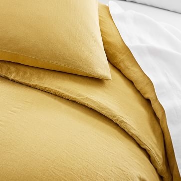 Belgian Flax Linen Duvet Cover, Full/Queen + Standard Shams, Sand Yellow - Image 1
