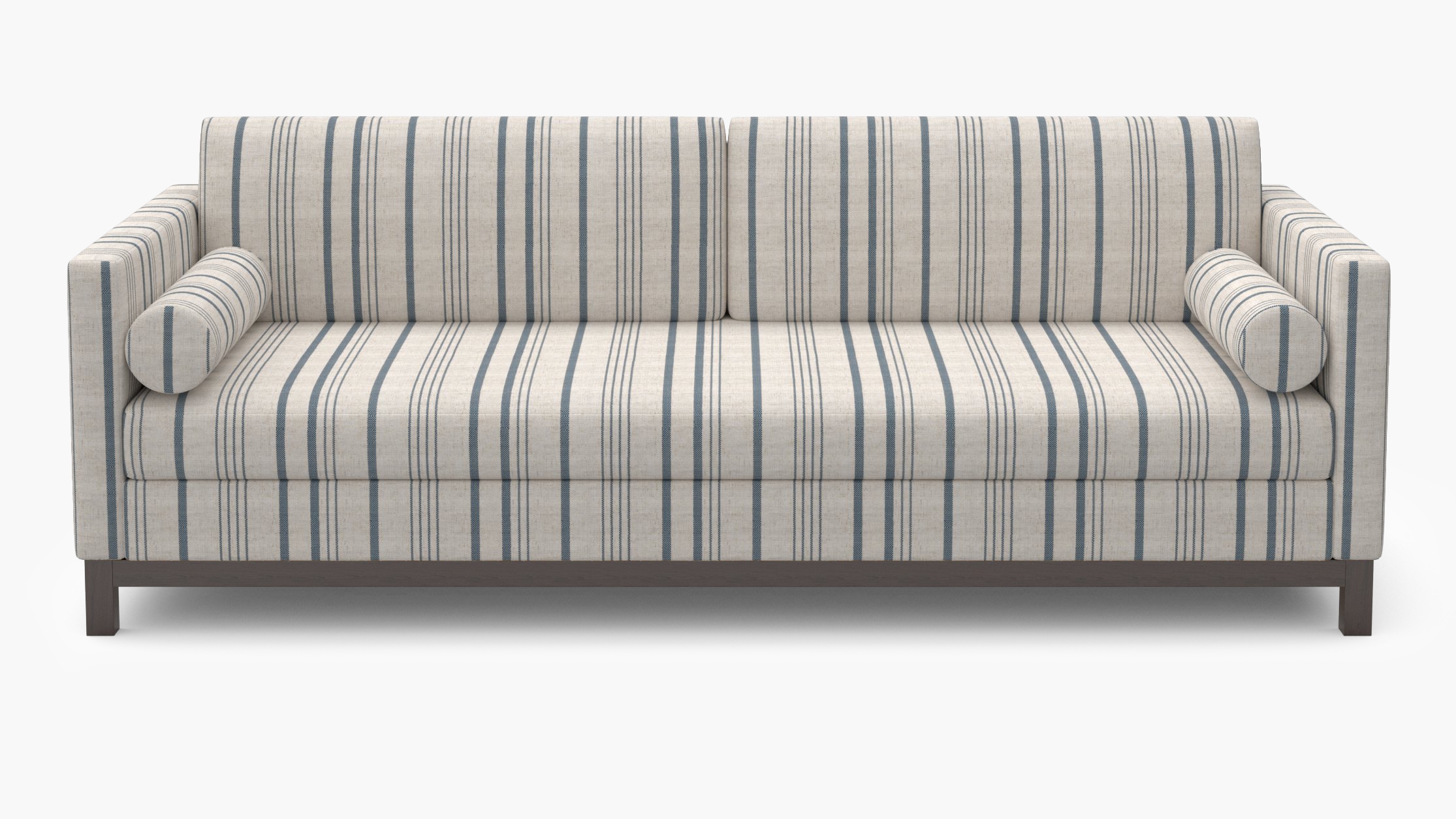 Tailored Tuxedo Sofa, Blue Market Stripe, Espresso Wood Rail - Image 0