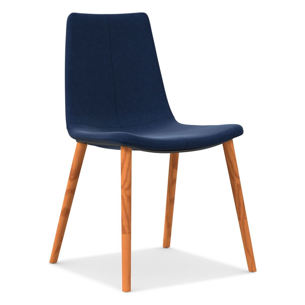 Slope Dining Chair Wood Base, Performance Velvet, Ink Blue, Cool Walnut - Image 0