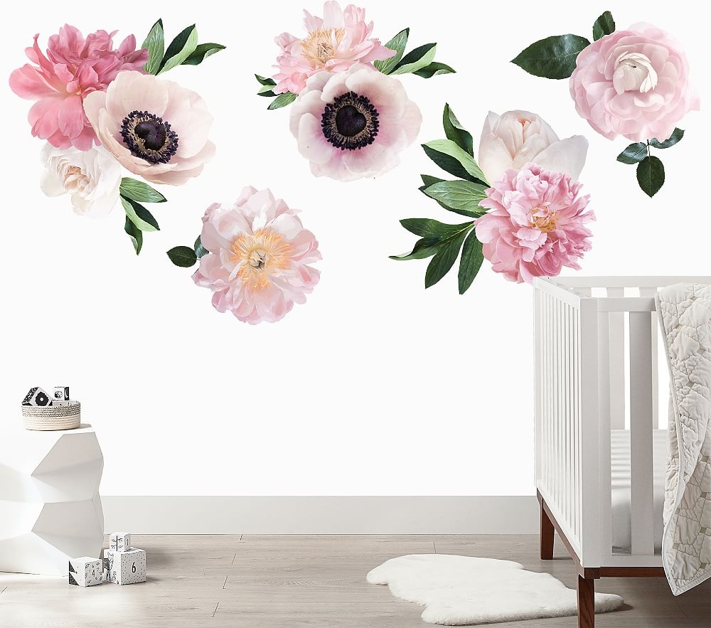 Soft Pink Garden Flowers Wall Decal, Full - Image 0