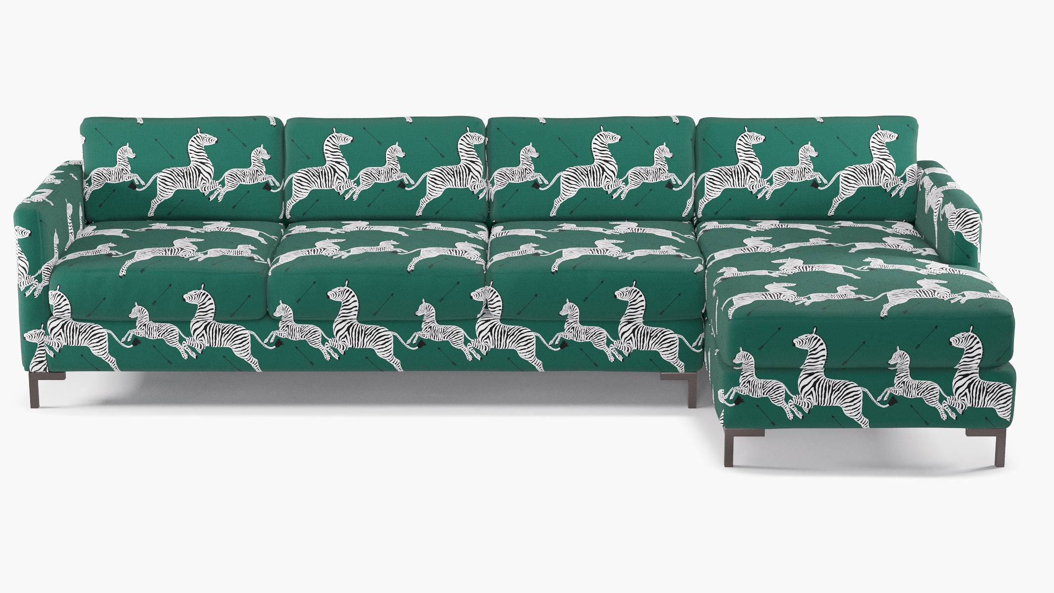Modern Sectional, Right Facing, Emerald Zebra, Bronze L Leg - Image 0