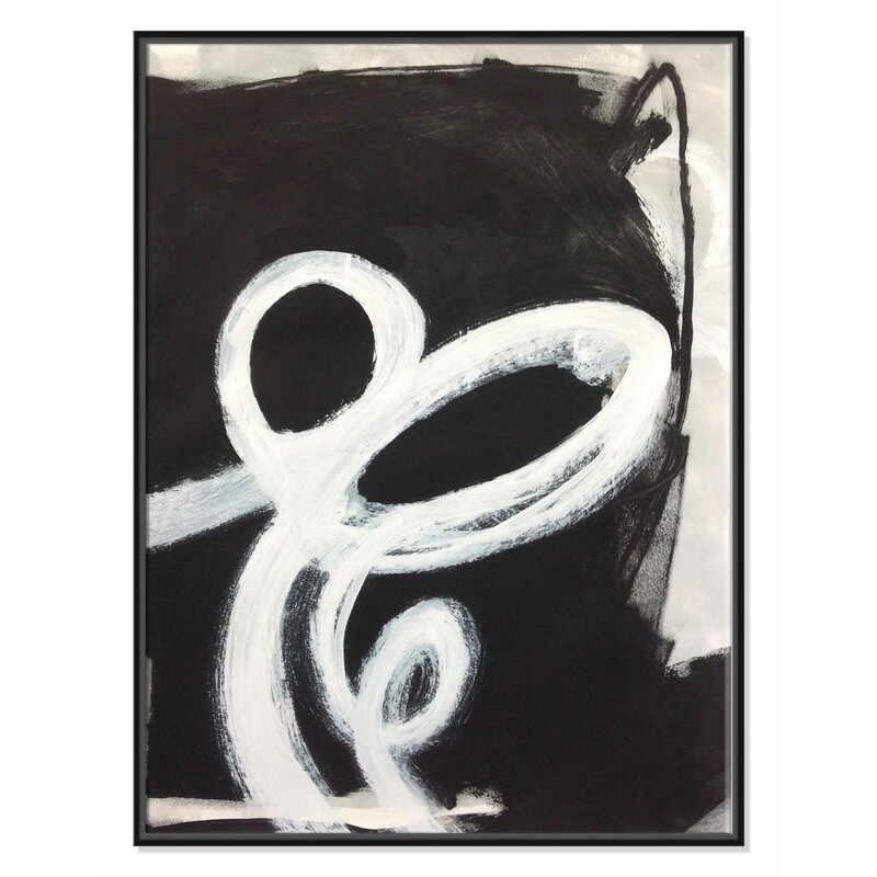 Casa Fine Arts 'White Swirly Swirls 2' - Floater Frame Painting on Canvas Frame Color: Black Framed, Size: 61" H x 41" W x 2" D - Image 0