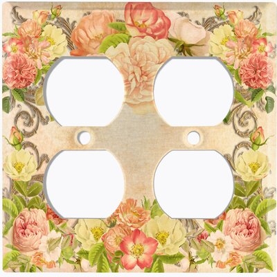 Metal Light Switch Plate Outlet Cover (Pink Rose Frame 1 - Double Duplex) - Image 0