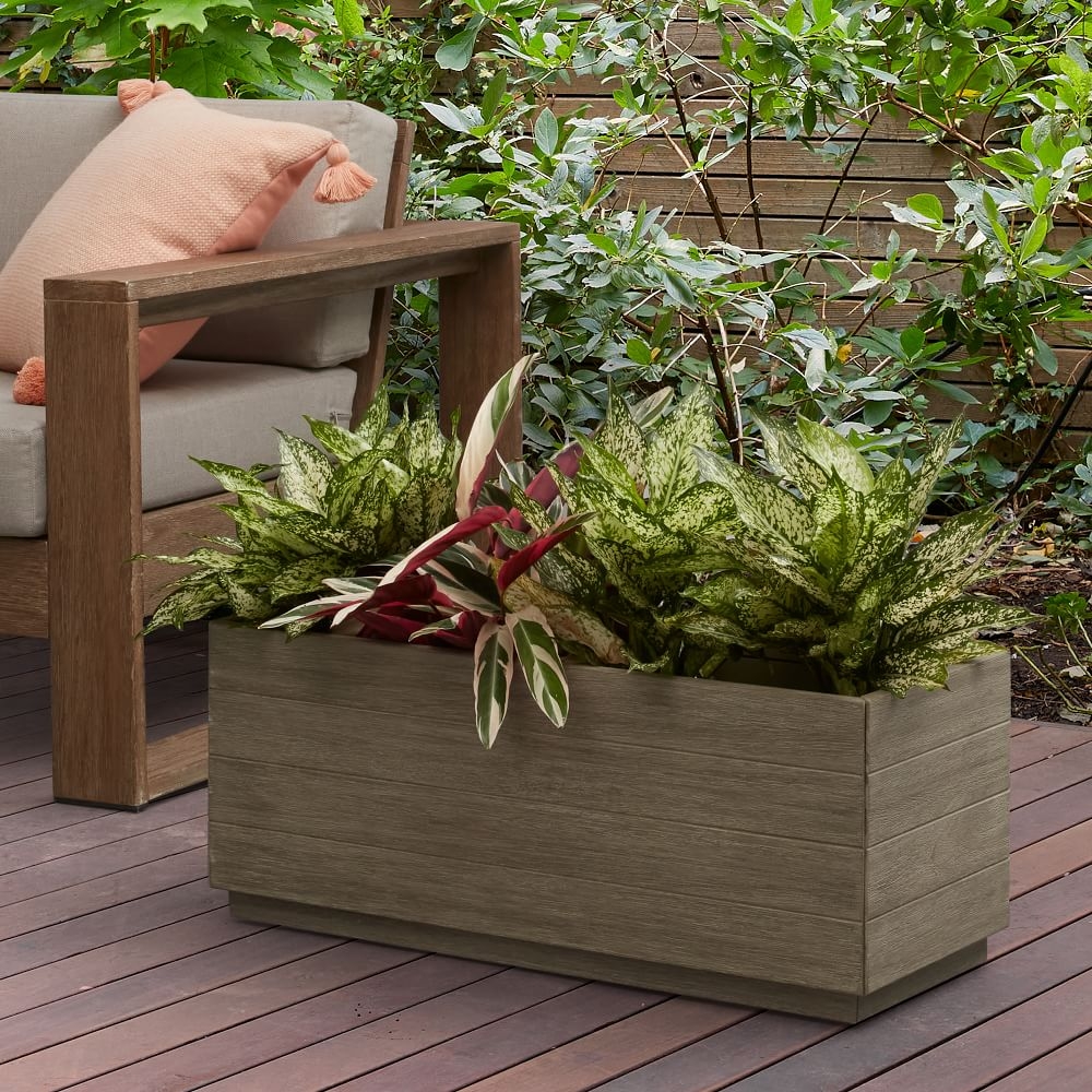 Portside Outdoor Planter Trough, Weathered Gray, 12x30inches - Image 0