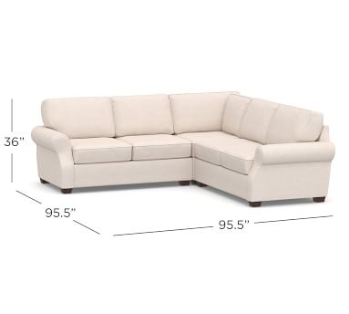 SoMa Fremont Roll Arm Upholstered 3-Piece L-Shaped Corner Sectional, Polyester Wrapped Cushions, Performance Twill Metal Gray - Image 3