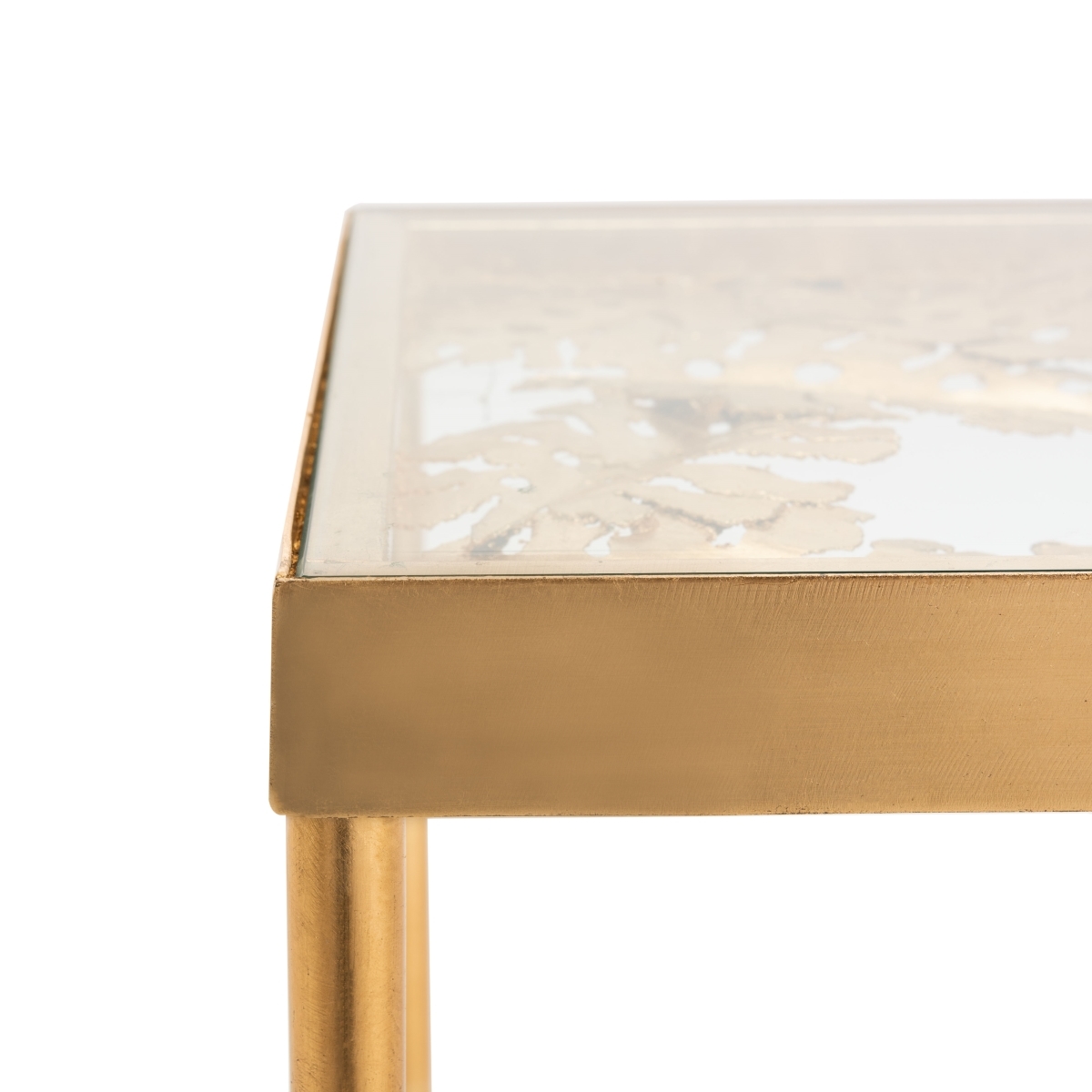 Leilani Palm Leaf Side Table - Gold / Glass - Safavieh - Image 2