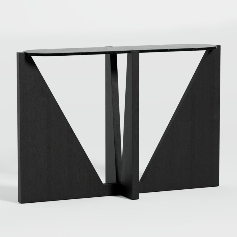 Miro Black Marble Console Table with Black Ebonized White Oak Wood Base - Image 1