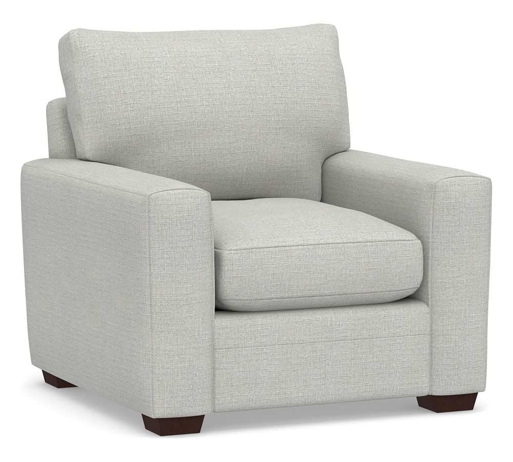 Pearce Modern Square Arm Upholstered Armchair, Down Blend Wrapped Cushions, Basketweave Slub Ash - Image 0
