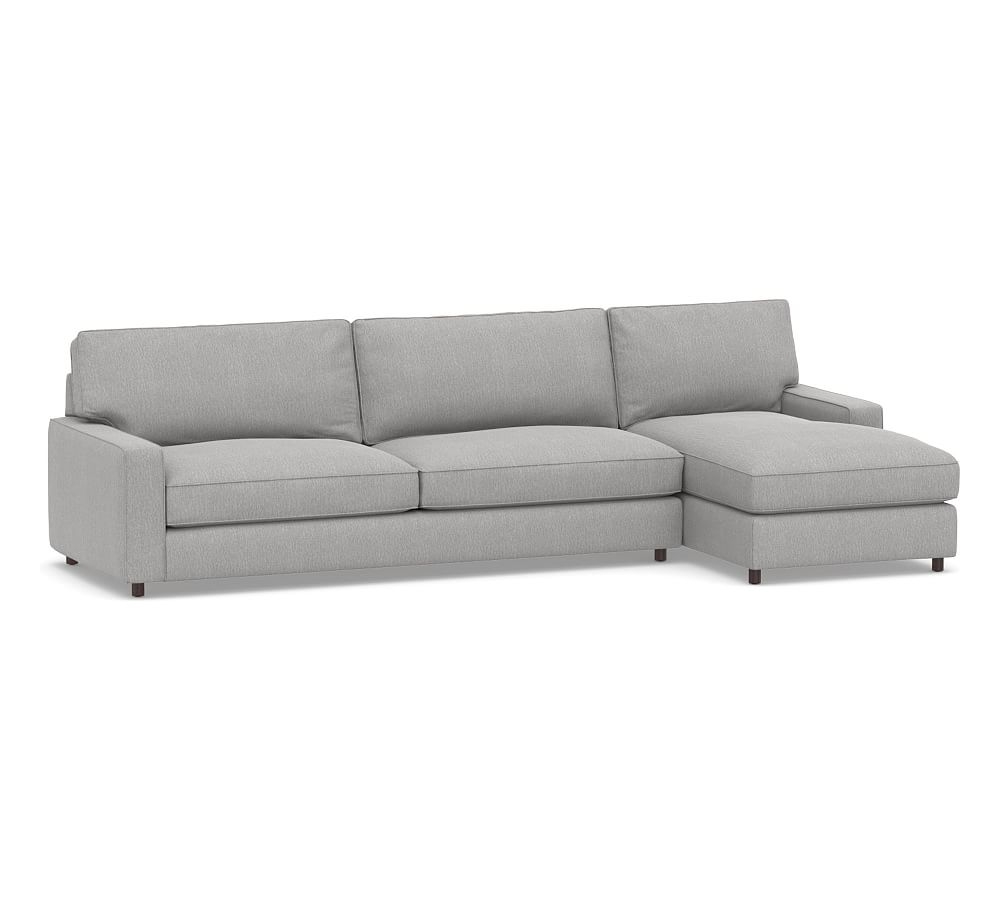 PB Comfort Square Arm Upholstered Left Arm Sofa with Chaise Sectional, Box Edge, Memory Foam Cushions, Sunbrella(R) Performance Chenille Fog - Image 0