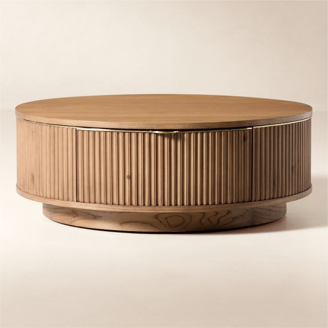 Davison 40" Round Fluted Oak Coffee Table - Image 0