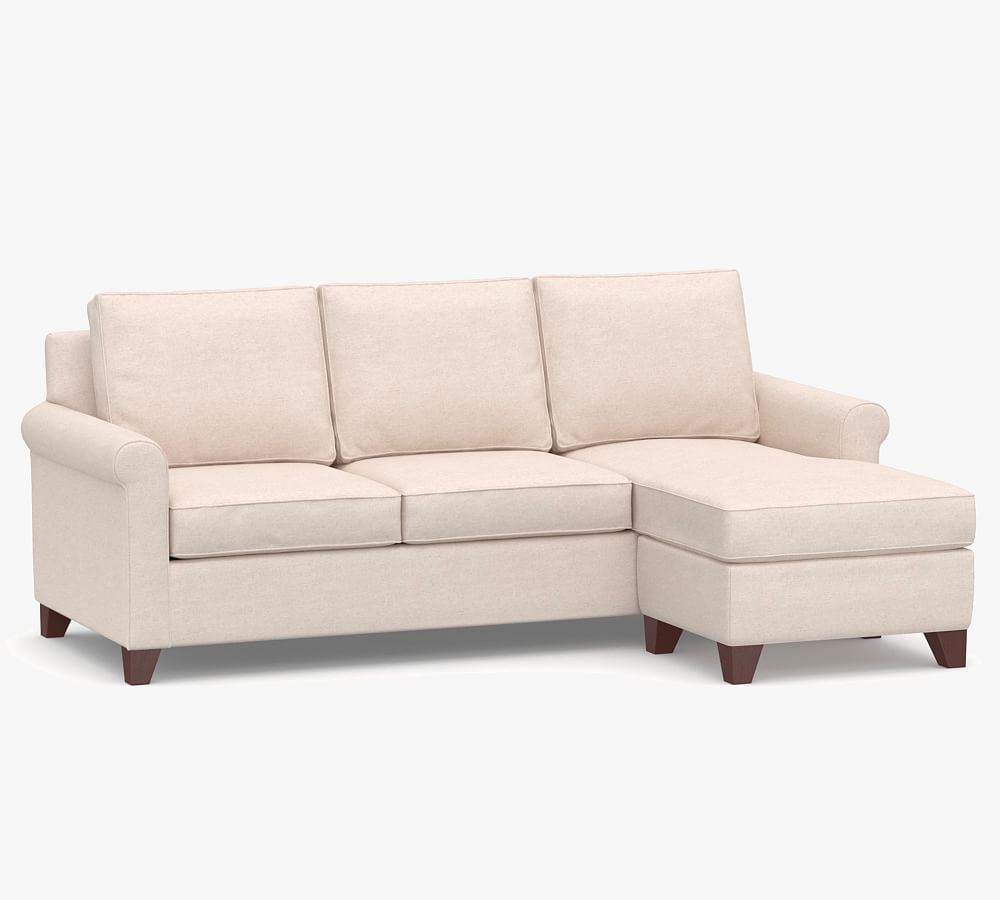 Cameron Roll Arm Upholstered Sleeper Sofa with Reversible Storage Chaise Sectional, Polyester Wrapped Cushions, Performance Heathered Basketweave Alabaster White - Image 0