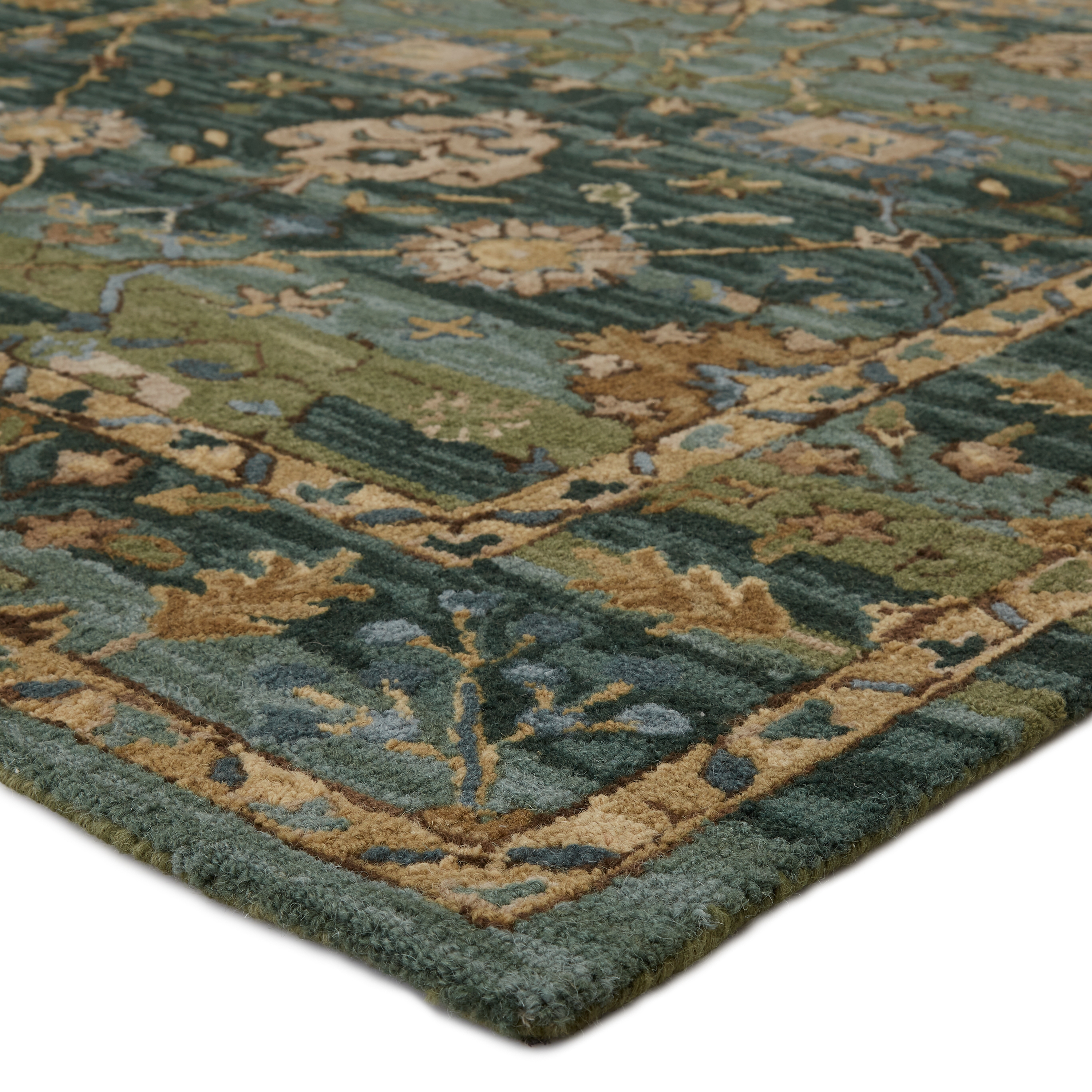 Vibe by Ahava Handmade Oriental Green/ Blue Area Rug (8'X10') - Image 1