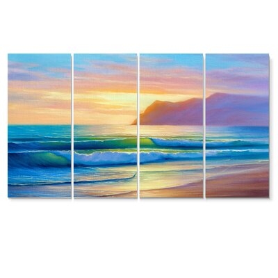Morning Sunlight on the Sea Waves IV - 4 Piece Wrapped Canvas Painting Print Set - Image 0