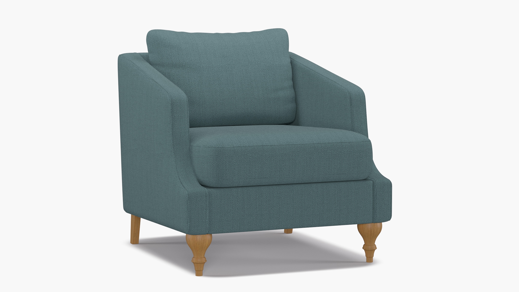 Slope Arm Chair, Seaglass Everyday Linen, Natural Turned Wood Leg - Image 1