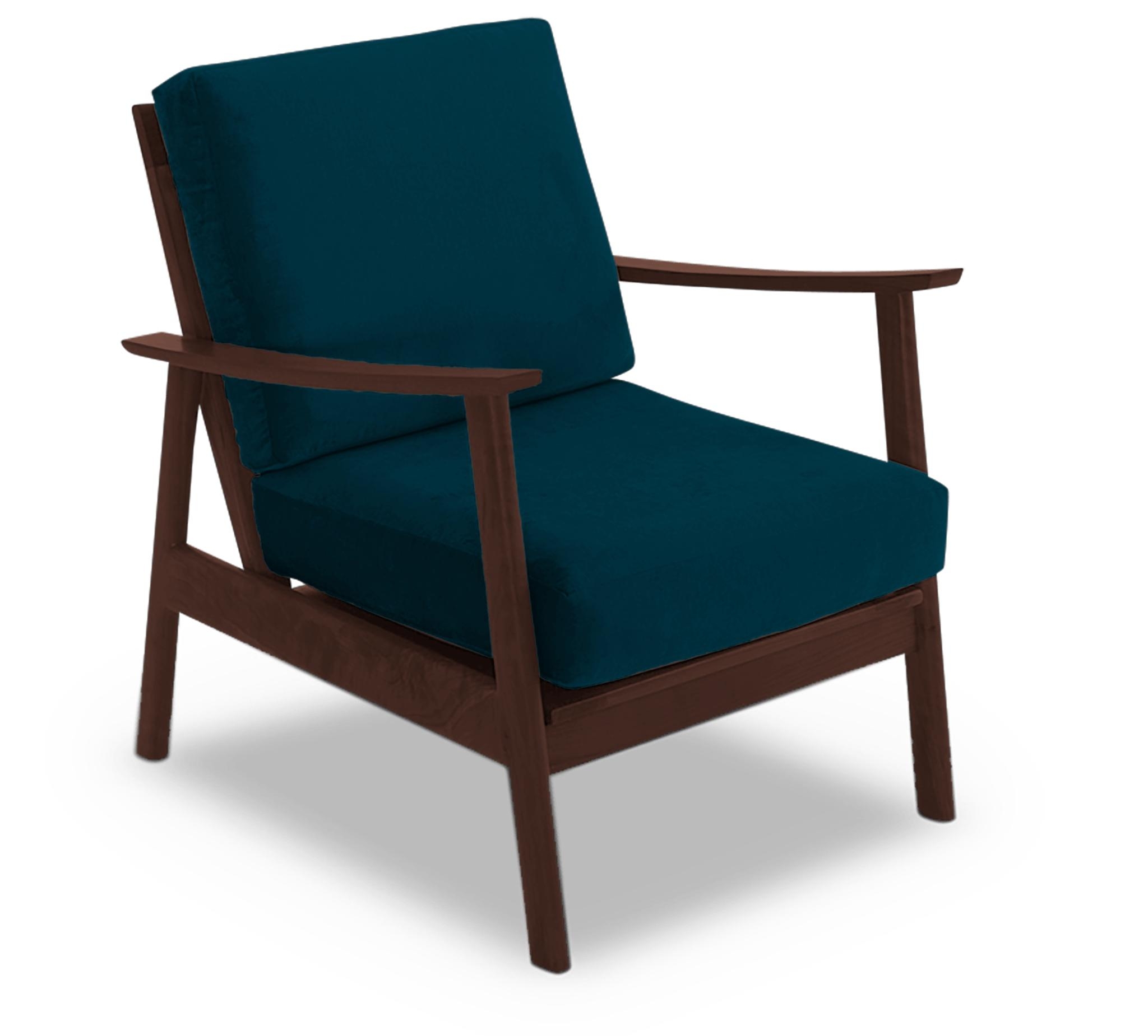 Blue Paley Mid Century Modern Chair - Key Largo Zenith Teal - Walnut - Image 1