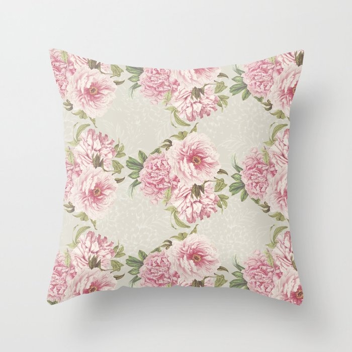 Pink Peony Pattern Couch Throw Pillow by Sylvia Cook Photography - Cover (24" x 24") with pillow insert - Indoor Pillow - Image 0