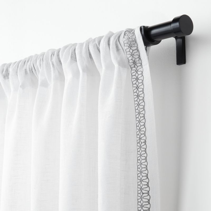 Bordered White Sheer Linen Curtain Panel 52"x84" - Image 1