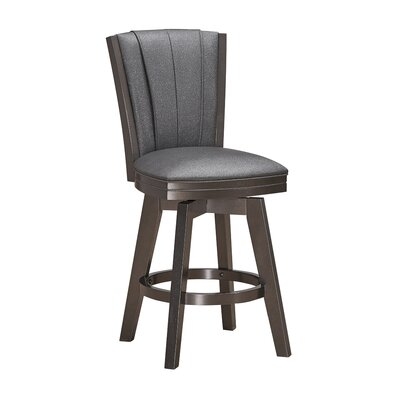Counter Height Stool With Swivel Seat And Pleated Back, Gray - Image 0