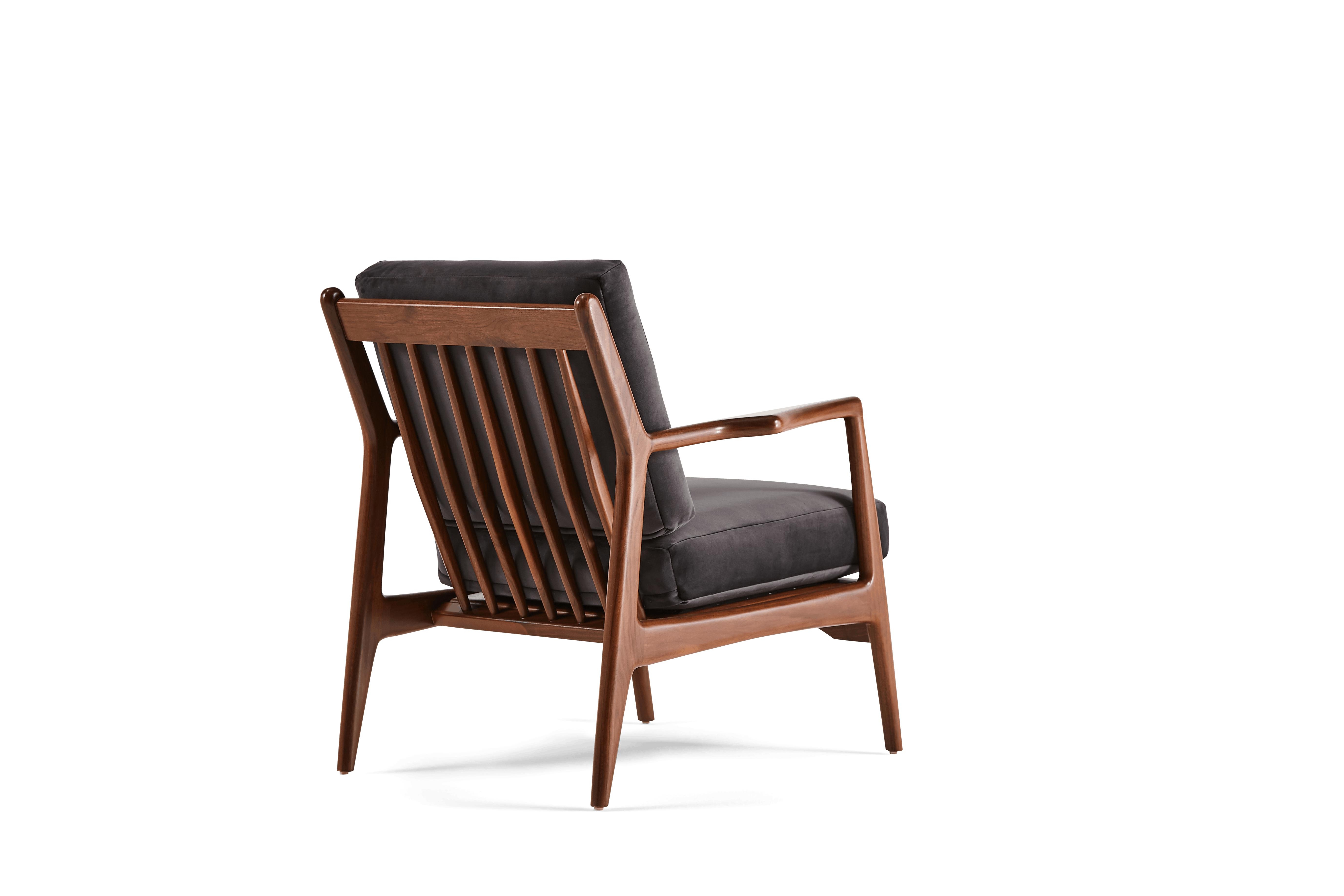 Black Collins Mid Century Modern Chair - Royale Gunmetal - Walnut - Image 3