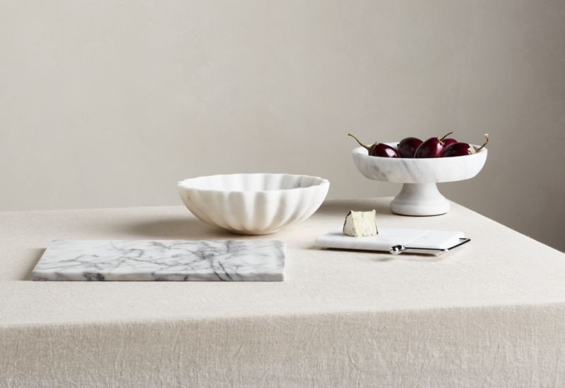 French Kitchen Marble White Scalloped Serving Bowl - Image 1
