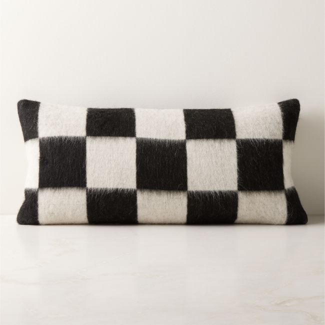 Crosby Black and Ivory Alpaca Lumbar Pillow with Feather-Down Insert 23"x11" - Image 0
