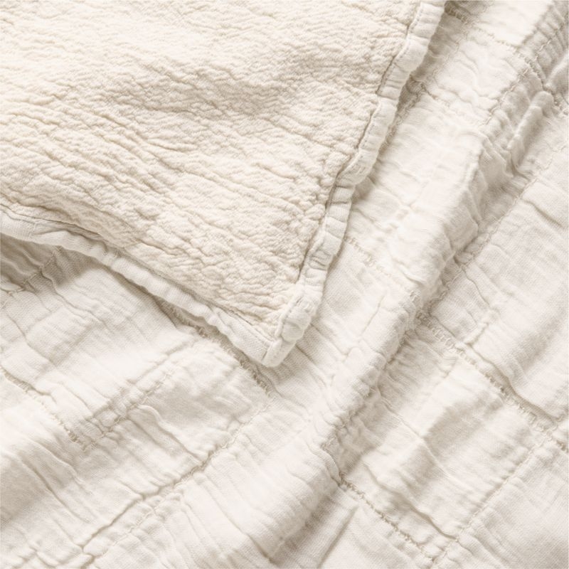 Smocked Organic Cotton Natural Beige Full/Queen Bed Blanket - Image 2