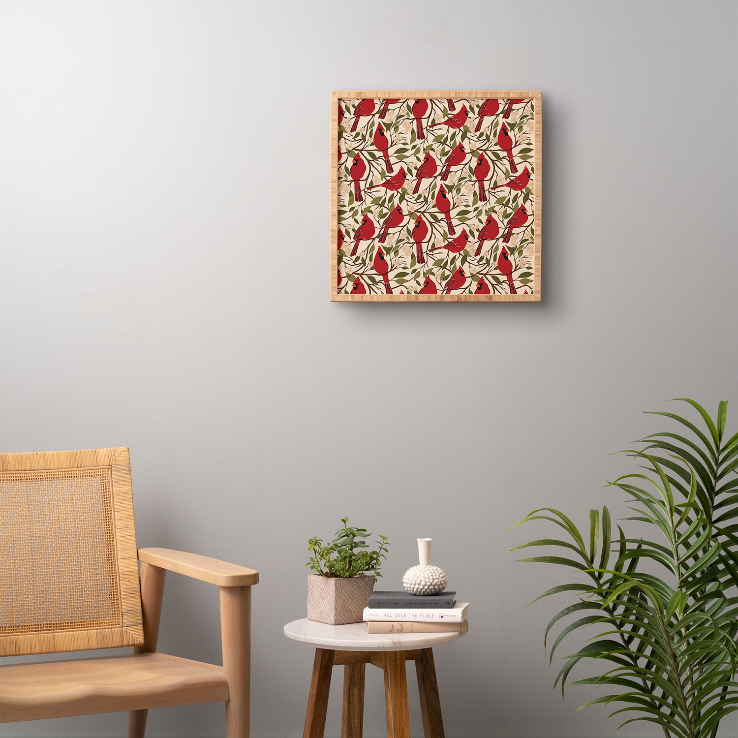 Cardinals On Blossoming Tree by Cuss Yeah Designs - Framed Wall Art Bamboo 30" x 30" - Image 3