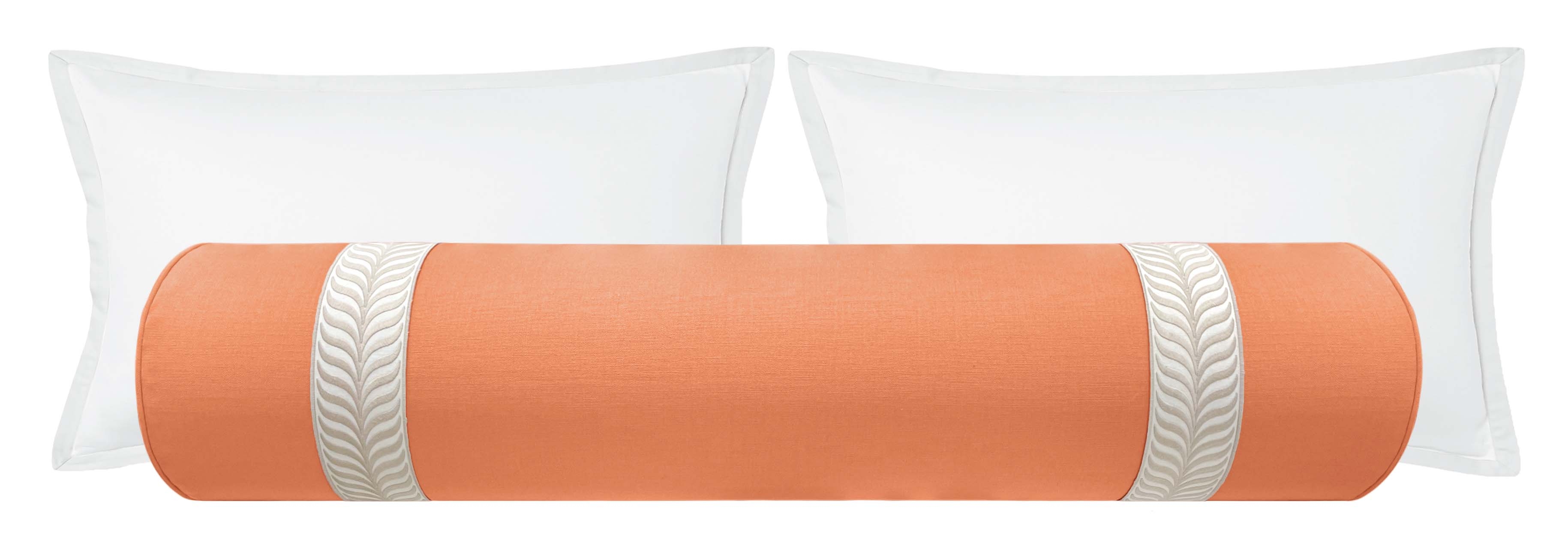 THE BOLSTER :: CLASSIC LINEN // PERSIMMON + TRELLIS TRIM // NATURAL - TWIN XL // 9" X 30" - Image 0